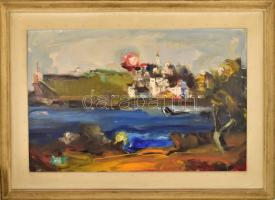 Olvashatatlan jelzéssel: Vízparton. Olaj, vászon. Keretben. 50x90 cm