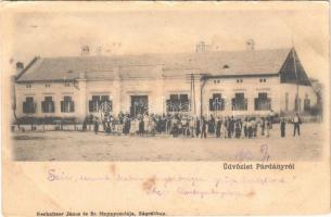 1902 Párdány, Meda; Községháza, helyiek csoportja. Rechnitzer János és fia fénynyomdája / town hall, group of locals (EK)