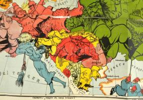 1914 A háborús Európa térkép-karikatúrája 1914, rajzolta Varga Imre, kiadja: Zeizler Sándor, Bp., Ro...