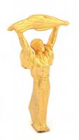 Aranyozott fém női szobrocska, m: 6,5 cm