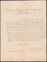 1901 Keszthely, Parecco Eugénia, a keszthelyi Ranolder Intézet főnöknője saját kézzel írt és aláírt üdvözlő levele Vaszary Kolos bíboros 10 éves prímási jubileumára