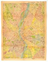 1944 Stoits György, Merre menjek? Budapest közlekedési térképe, a hátoldalán utcanévjegyzékkel, a hajtás mentén szakadt, 62x48 cm