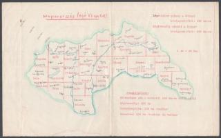 cca 1943-1944 Magyarország Légó-körzetei, hajtásnyommal, kézzel rajzolt térkép, gépelt szöveggel, 21x33 cm