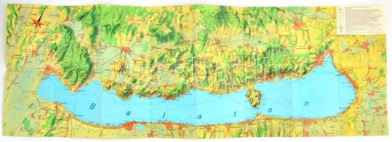 1978 Balaton térkép, Bp., Kartográfia-ny., a másik oldalán a balatoni városok térképeivel, 33x96 cm