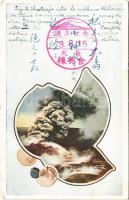 1935 Oshima, Mount Mihara volcano. art postcard (tear)