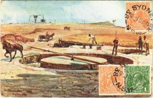 1930 Australian mining puddling. Raphael Tuck & Sons Oilette Postcard 7608. Australian Gold Mining TCV card (EK)