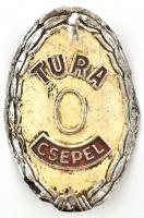 Tura márkájú Csepel kerékpár fém márkadísze, kopásokkal, 7×4,5 cm
