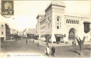 1907 Sfax, Le Theatre et la Rue de la Republique / theatre, café, street view. TCV card