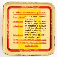 Békési Mézcukorka, Hangya szövetkezeti fém doboz, jó állapotban, 7×7×3,5 cm