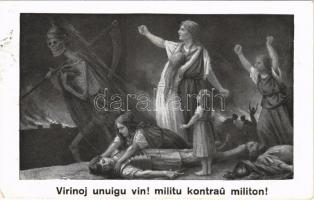 1931 Virinoj unuigu vin! militu kontrau militon! / Women unite! Esperanto feminist propaganda art postcard (EK)