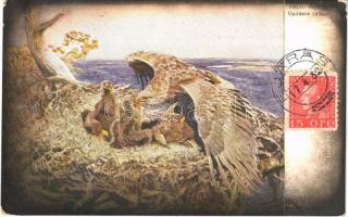1932 A tengeri sas fészke. Svéd művészi képeslap. TCV card. s: Bruno Liljefors, 1932 L'aire d'aigle / The Sea Eagle's Nest. Swedish art postcard. TCV card. s: Bruno Liljefors