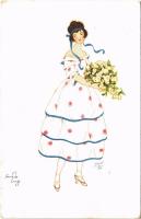 1927 Lady art postcard. Primus art postcard. artist signed, 1927 Hölgy művész képeslap. Primus art postcard. artist signed