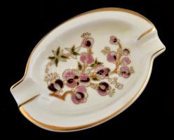 Zsolnay virágmintás porcelán hamutartó tálka, kézzel festett, jelzett, hibátlan, 12x8 cm