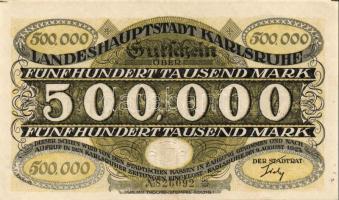 Német Birodalom/Weimari Köztársaság/Karlsruhe 1923.8.9. 500.000M T:I- Kis saroktörés!