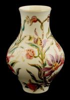 Zsolnay orchidea mintás porcelán váza, kézzel festett, jelzett, hibátlan, m: 17,5 cm