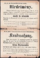 1871 Pest, Kassa-Oderbergi vasút magyar és német nyelvű hirdetménye, sérült, szakadással, 44×30 cm