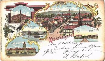 1898 (Vorläufer!) Keszthely, katolikus főgimnázium, fürdőszigetek, Gróf Festetics palota, Fő utca, Hullám vendéglő, Balaton szálló. Sujánszky No. 1387. Art Nouveau, floral, litho  (EB)