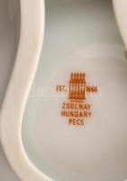 Zsolnay Pompadour mintás porcelán só-borstartó, részben kézzel festett, jelzett, apró kopásnyomokkal...