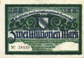 Német Birodalom/Weimari Köztársaság/Karlsruhe 1923.8. 2000.000M (2x) klf sorszámokkal T:I-,II