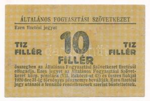 Budapest ~1920. 10f Általános Fogyasztási Szövetkezet, hátoldalon bélyegzéssel T:III szép papír