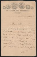 1891 Új-Tátrafüred Gyógyfürdő fejléces levélpapírjára írt személyes hangvételű levél