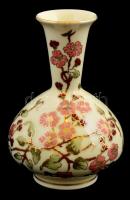 Zsolnay virágmintás porcelán váza, kézzel festett, jelzett, hibátlan, m: 15 cm