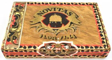 Novitas Flor Fina papírbevonatú fa szivardoboz, kopásokkal, 16×11×3 cm