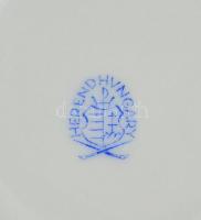 Herendi virágmintás porcelán bonbonier, kézzel festett, jelzett, egészen apró kopásnyomokkal, d: 12 ...