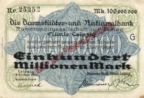 Német Birodalom/Weimari Köztársaság/Leipzig/Darmstädter- und Nationalbank 1923.9.20. 100.000.000M T:II