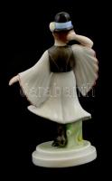 Herendi táncoló matyó legény porcelán figura, népies motívumokkal, kézzel festett, jelzett, kopásnyo...