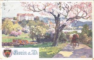 1927 Grein an der Donau, Schloss / castle, art postcard. Deutscher Schulverein Karte Nr. 290. (tear)