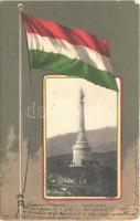 1901 Brassó, Kronstadt, Brasov; Árpád szobor. Magyar zászlós szecessziós litho / statue. Hungarian flag, Art Nouveau, litho (EK)