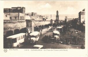 Casablanca, Le Place de France (cote Nord) / square, street view, autobuses