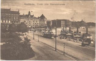 1921 Stockholm, Utsikt fran Operaterrassen / street view, tram, steamships (EK)
