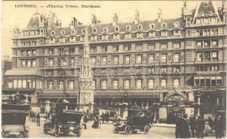 1929 London, Charing Cross Hotel & Restaurant, Bureau-Change, American Exchange, automobile - from postcard booklet (EK)