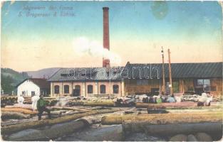 1918 Zavidovici, Sägewerk der Firma S. Gregersen & Söhne / sawmill, logs, workers + Kriegsgefangenen Arbeitabteilung Nr. 206. K.U.K. ETAPPENPOSTAMT 267 (EK)
