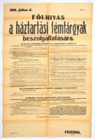 1916 Fölhívás a háztartási fémtárgyak beszolgáltatására, nagy méretű hirdetmény, szakadásokkal