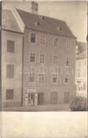 ~1900 Pozsony, Pressburg, Bratislava; utcakép, Kaberle Ferenc cipész és Donát Fáni üzlete / street, shops. photo