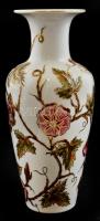 Zsolnay virág és pillangó mintás porcelán váza, kézzel festett, jelzett (Rumics Gizella), hibátlan, m: 26,5 cm