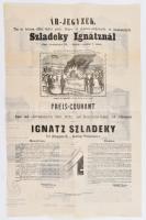 cca 1868 Pest, Szladeky Ignác tűz- és betörésbiztos páncélszekrényeinek árjegyzéke