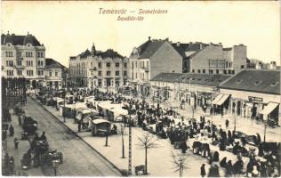 1913 Temesvár, Timisoara; Scudiér tér, piac. Feder R. Ferenc kiadása / square, market