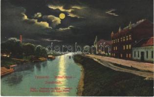 1918 Temesvár, Timisoara; Józsefváros, este, Béga Jobbsor / Iosefin, Bega riverside at night