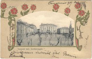 1909 Temesvár, Timisoara; Jenő herceg tér, Rukavina emlékmű. Szecessziós keret / square, monument. Art Nouveau