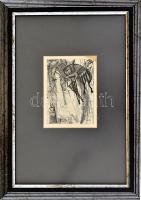 Kondor Béla (1931-1972): Illusztráció. Rézkarc, papír, jelzés nélkül, 9x11 cm Üvegezett keretben
