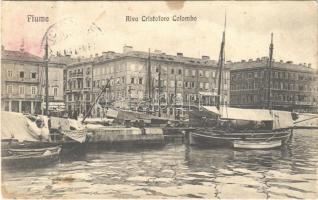 1918 Fiume, Rijeka; Riva Cristoforo Colombo / quay, ships, boats, shops (fa)
