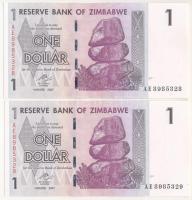 Zimbabwe 2007. 1$ (2x) sorszámkövetők T:I Zimbabwe 2007. 1 Dollar (2x) sequnetial serials C:UNC