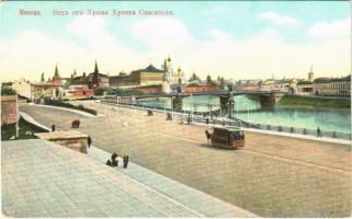 Moscow, Moscou; View from the Cathedral of Christ the Saviour, tram