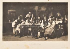 Munkácsy Mihály (1844-1900): Ujoncozás, heliogravűr, Bp., Singer és Wolfner, foltos, a szélén szakadt, 13x21 cm
