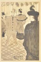 Vaszary J. jelzéssel: Gyalogosok. Akvarell, farost, paszpartuban, üvegezett keretben, 36x23 cm