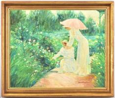 Boromisza Tibor jelzéssel: Virágszedők. Olaj, vászon, aranyozott keretben, 49,5x60,5 cm